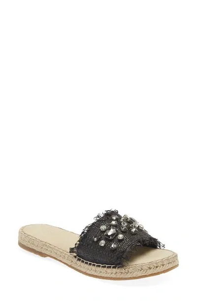 Chocolat Blu Ellis Crystal Slide Sandal In Black Raffia