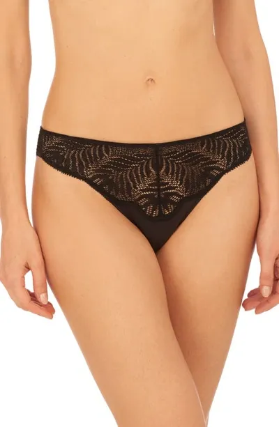 Natori Lush Lace-front Thong In Black