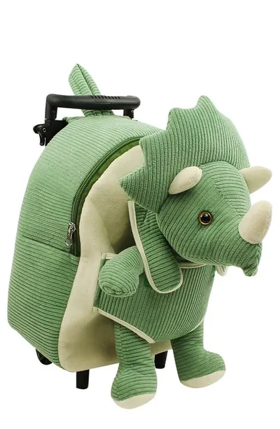 Popatu Kids' Dino Trolley Rolling Backpack With Removable Stuffed Animal In Green