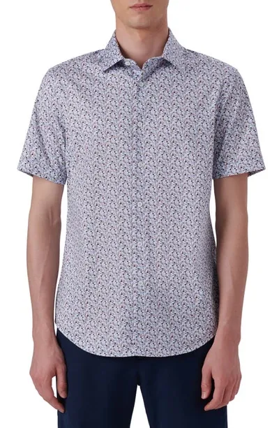 Bugatchi Ooohcotton® Abstract Print Short Sleeve Button-up Shirt In Ice Blue