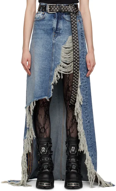 Vetements Distressed Denim Maxi Skirt In Blue