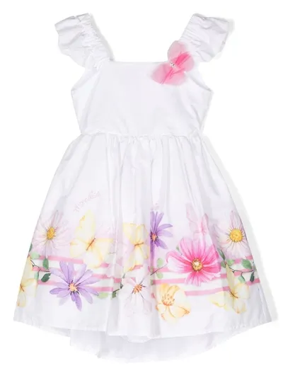 Monnalisa Kids'   Floral Poplin Dress With Butterfly In White