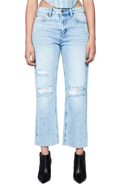 Bardot Esther Ripped Raw Hem Crop Straight Leg Jeans In Indigo