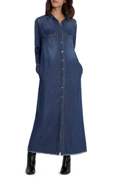 Wash Lab Denim Long Sleeve Denim Maxi Shirtdress In Malibu Blue