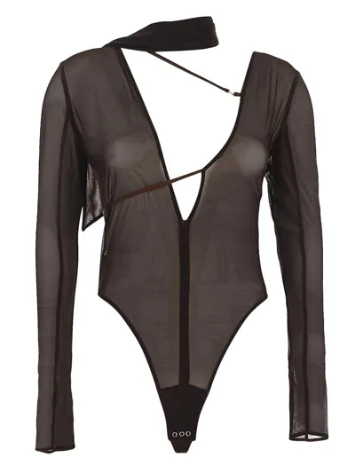 Jacquemus Le Abanaba Semi-sheer Bodysuit In Brown