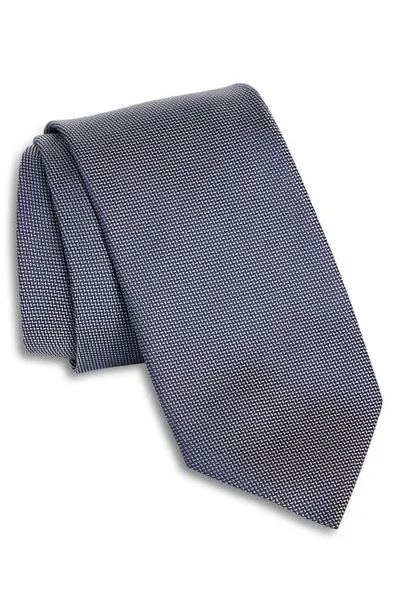 Zegna Microchevron Silk Tie In Navy