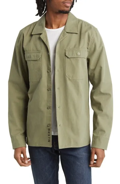 Brixton Bowery Surplus Cotton Overshirt In Olive Surplus