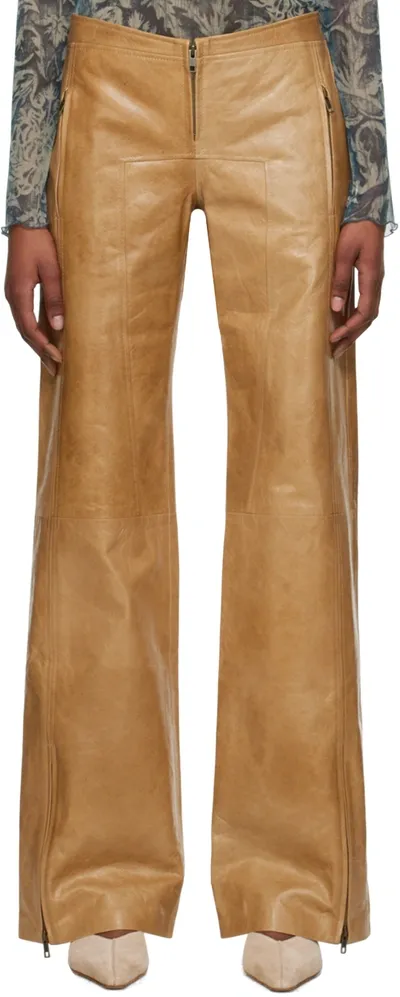 Knwls Leather Flared Trousers In Brown