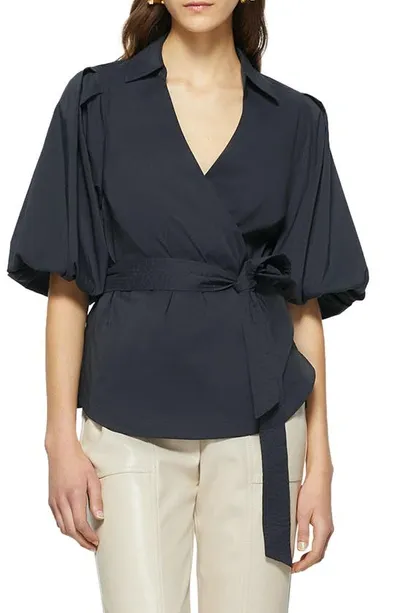 Simkhai Jonathan  Waverly Bubble Sleeve Wrap Blouse In Black