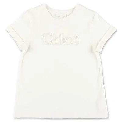 Chloé Kids' Chloe T-shirt Bianca In Jersey Di Cotone In Bianco