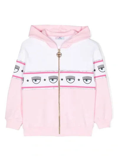 Chiara Ferragni Kids' Eyelike-print Zip-up Hoodie In Pink