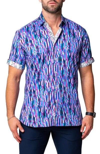 Maceoo Galileo Stride Short Sleeve Contemporary Fit Button-up Shirt In Multi Purple