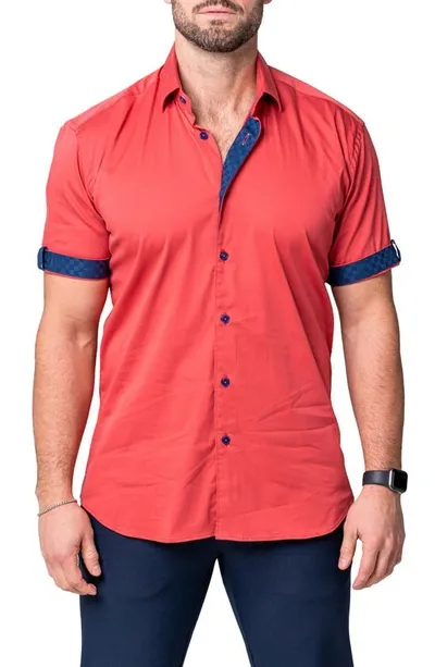 Maceoo Galileo Sleek Orange Short Sleeve Contemporary Fit Button-up Shirt