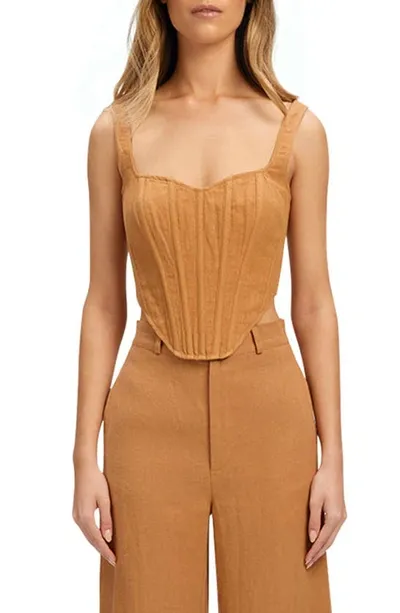 Bardot Linen Corset Top In Brown