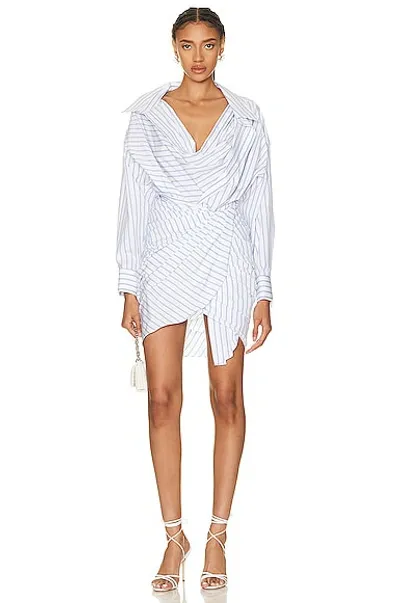 Alexander Wang Twisted Cowl Dress In Stretch Cotton In White Blue