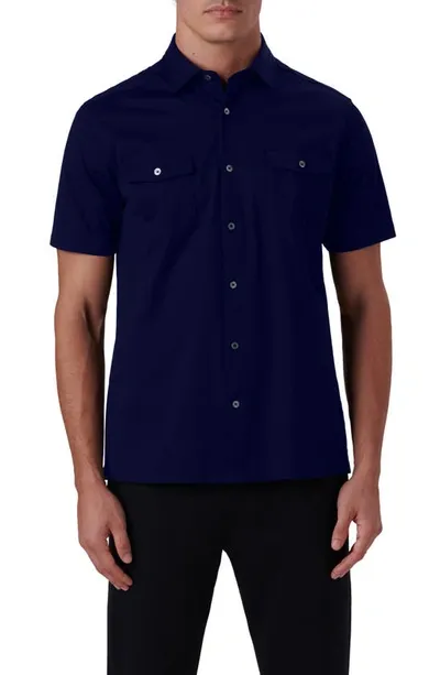 Bugatchi Men's Ooohcotton Short-sleeve Shirt With Chest Pockets In Navy