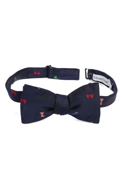 Edward Armah Bow Print Silk Bow Tie In Navy