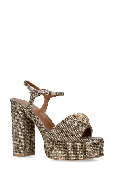 Kurt Geiger London Womens Beige Kensington Houndstooth Woven Platform Sandals In Dark Beige