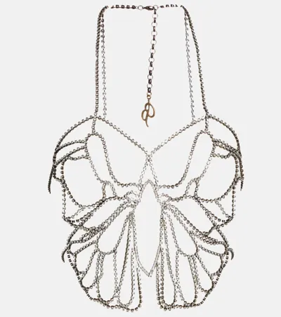 Blumarine Butterfly Embellished Body Chain In Silver