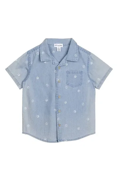 Miles The Label Kids' Dot Print Short Sleeve Organic Cotton Button-up Shirt In Light Blue