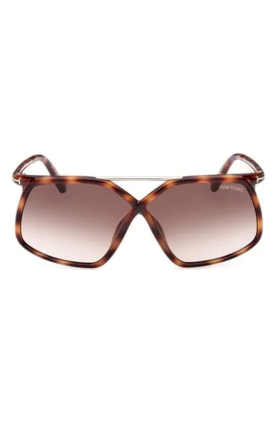 Tom Ford Meryl Oversized Round Injection Sunglasses In Shiny Havana Rose Gold/ Brown