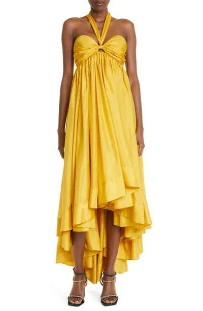 Zimmermann Devi Silk Halter Maxi Dress In Mustard