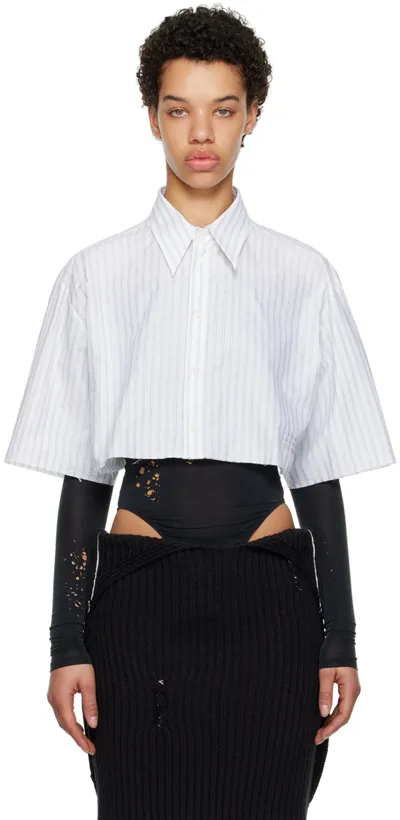 Mm6 Maison Margiela Cropped Embroidered Striped Stretch-cotton Poplin Shirt In White