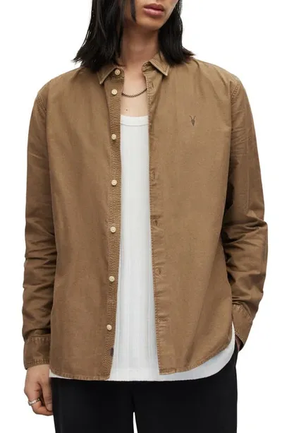 Allsaints Hermosa Cotton Button-up Shirt In Worn Brown