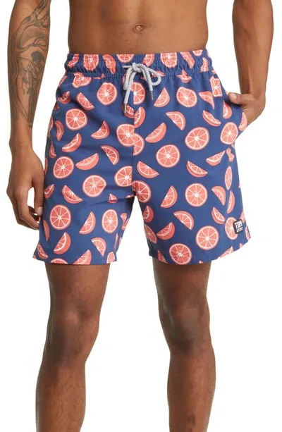 Tom & Teddy Citrus Swim Trunks In Blue  Rouge