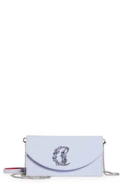 Christian Louboutin Loubi54 Crystal Logo Patent Leather Clutch In Skylight/light Sapphire