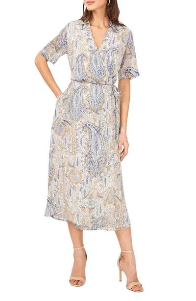 Vince Camuto Metallic Paisley Wrap Midi Dress In Cream Multi