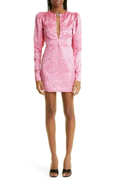 Rotate Birger Christensen Heart Print Satin Sheath Dress In Pink