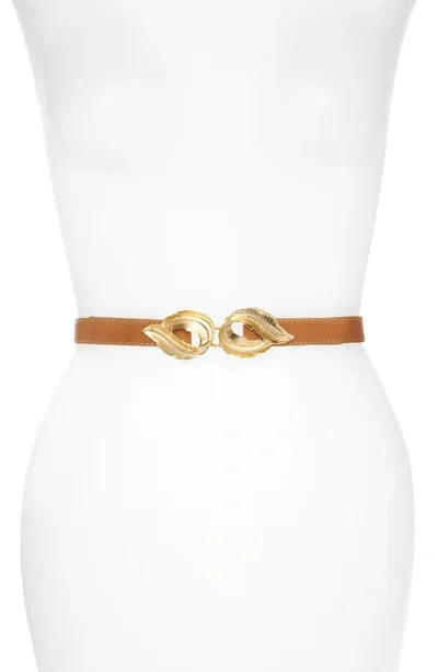 Raina Lauren Leaf Buckle Leather Belt In Carmel