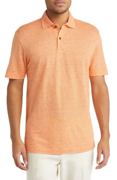 Hugo Boss Boss Press Heathered Linen Piqué Polo In Medium Orange