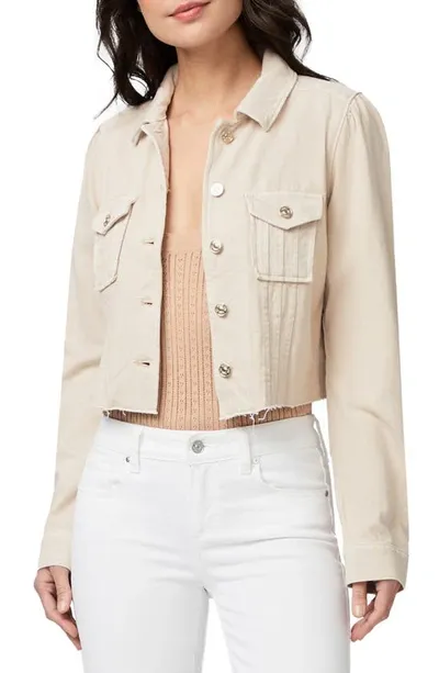 Paige Pacey Raw Hem Crop Twill Jacket In Soft Beige