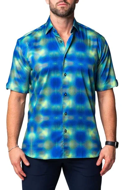 Maceoo Galileo Fuzzy Regular Fit Short Sleeve Button-up Shirt In Blue