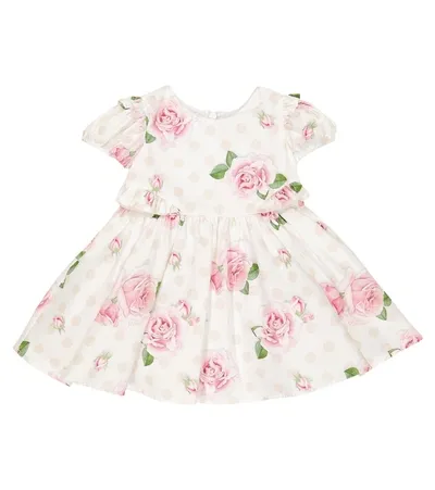 Monnalisa Babies' Girls White & Pink Cotton Roses Dress