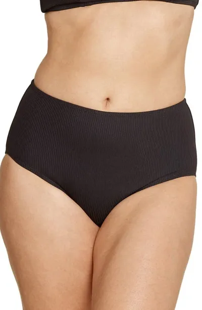 Andie Ribbed High Waist Bikini Bottoms In Black Ribbed