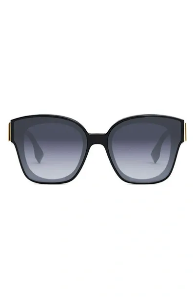 Fendi Oversized F Logo Acetate Cat-eye Sunglasses In Shiny Black Blue