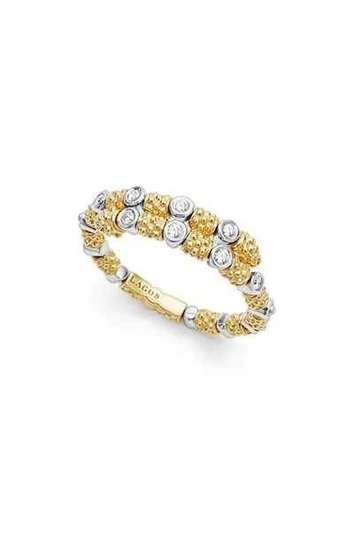 Lagos 18k White & Yellow Gold Signature Caviar Diamond Coil Ring In Gold/white