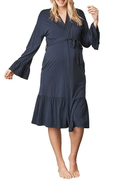 Angel Maternity Maternity/nursing Robe In Navy