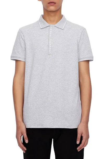 Armani Exchange Logo Tape Stretch Cotton Polo In Grey