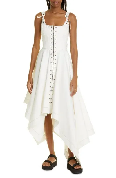 Monse Laced Front Asymmetric Stretch Cotton Dress In White