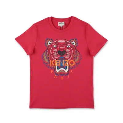 Kenzo Kids'  T-shirt Tiger Fucsia Scuro In Jersey Di Cotone Bambina