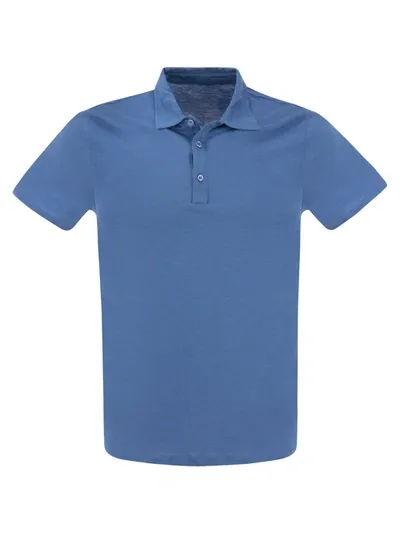 Majestic Short-sleeved Polo Shirt In Lyocell And Cotton In Light Blue