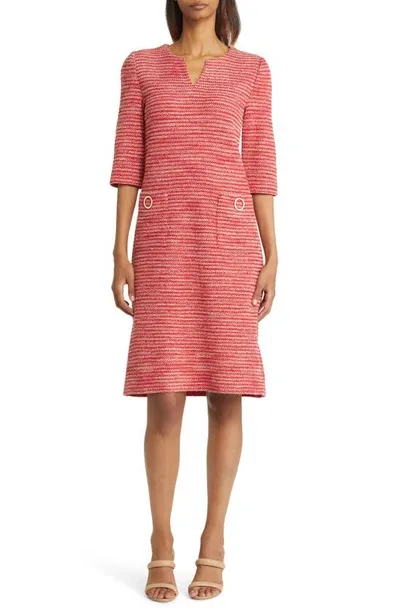 Misook Tweed Shift Dress In Red Multi