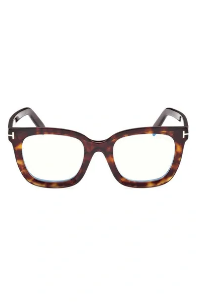 Tom Ford 51mm Square Blue Light Blocking Glasses In Dark Havana