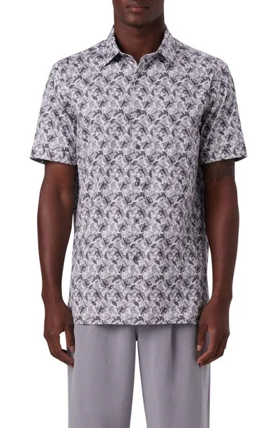 Bugatchi Ooohcotton® Leaf Print Short Sleeve Button-up Shirt In Cement