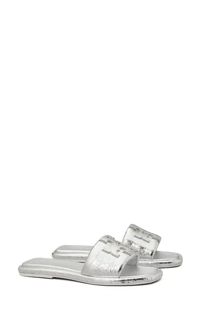 Tory Burch Double T Burch Slide In Silver