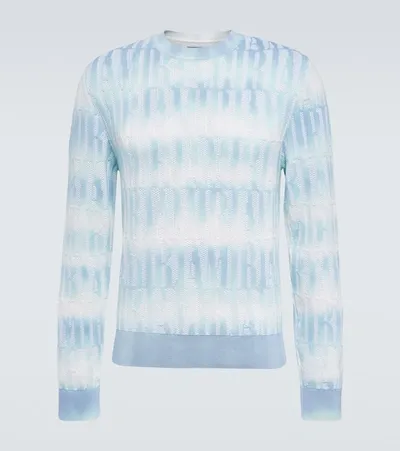 Amiri Logo Cotton And Cashmere-blend Sweater In Blue